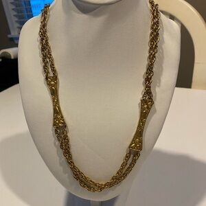BEAUTIFUL VINTAGE GOLD DOUBLE STRAND NECKLACE WITH ORNATE BLOCKS